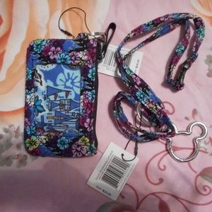 NEW Vera Bradley Zip ID Case and matching Lanyard - Mickey's Floral Celebration